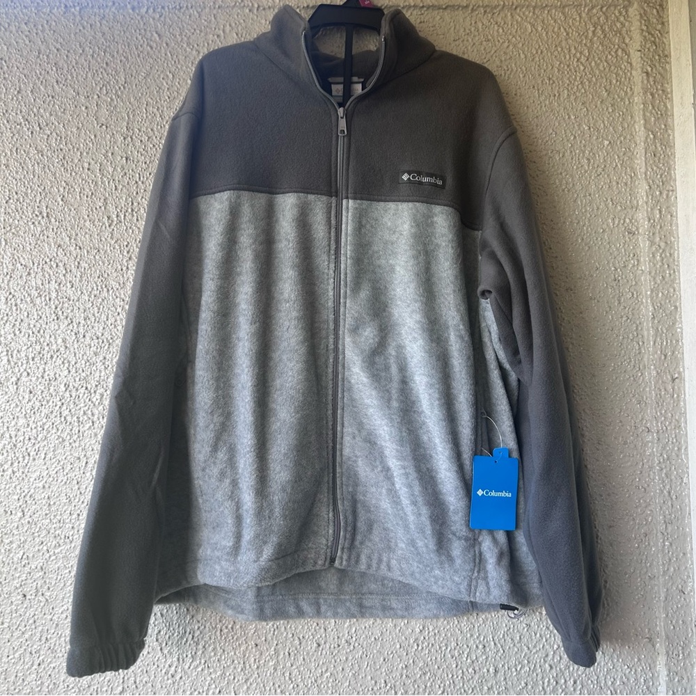 Columbia Men's Two-Tone Gray Fleece Performance Jacket Gray Zip Pockets XL NWT